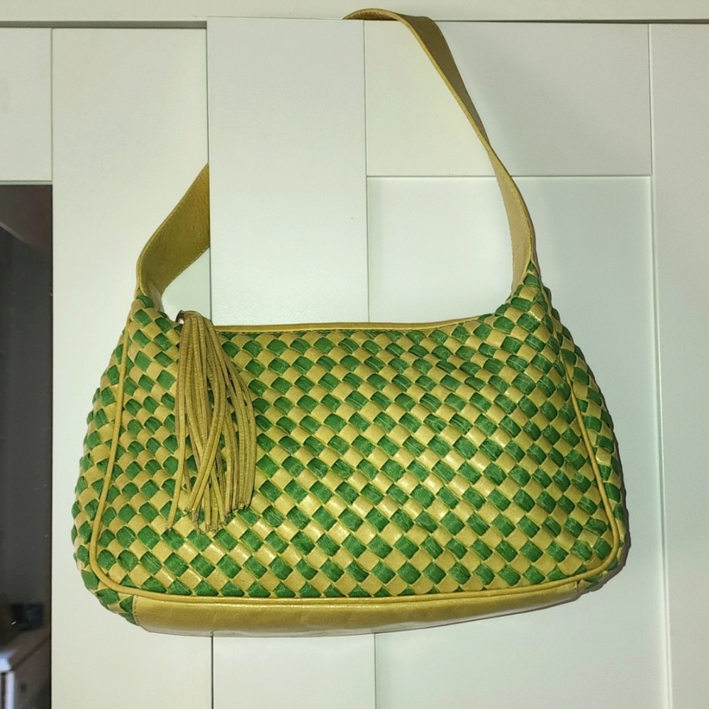 Italian leather green and yellow purse